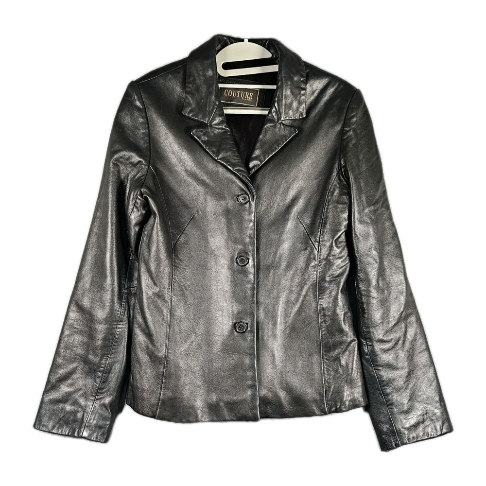 Couture by J. Park Women's M Genuine Lamb Leather Blazer Jacket Black 3 Button